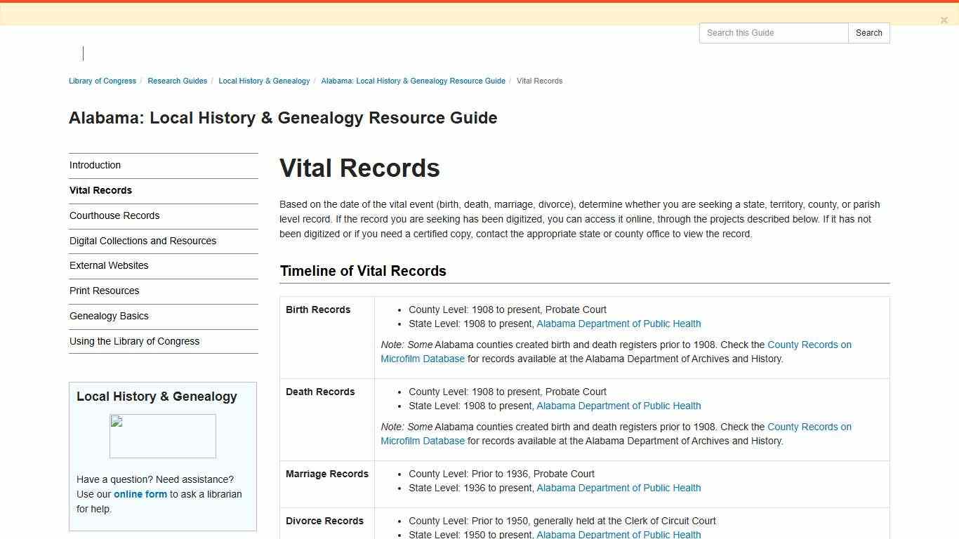 Vital Records - Alabama: Local History & Genealogy Resource Guide - Research Guides at Library of Congress