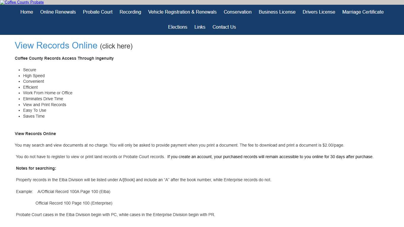 Records Online Probate Court of Coffee County Coffee County, Alabama